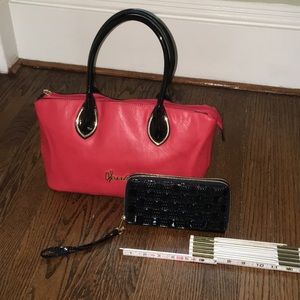 Combo Deal Vessla Red Leather Bag & Patent Wallet